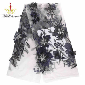 Black 3D Flower Rhinestone Lace Fabric for Eveningwear BZ1041