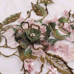 Luxury 3D Floral Beaded Mesh Fabric with Rhinestone Detail BZ1081