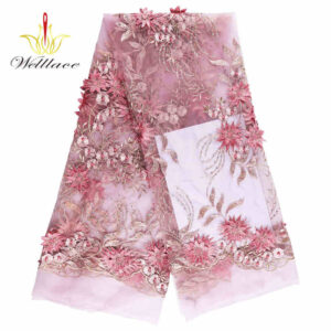 Blush Pink 3D Flower Rhinestone Lace Fabric for Formal Dresswear BZ1091