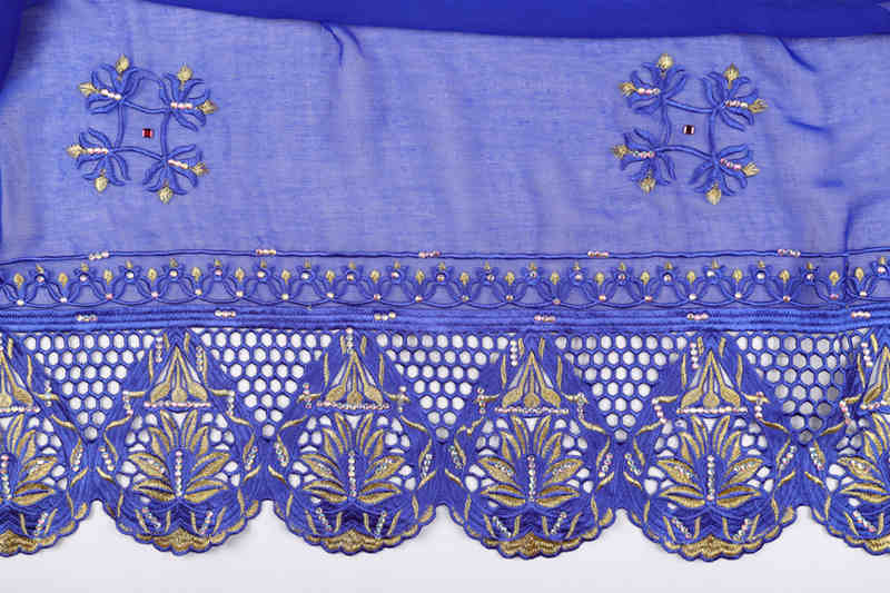 Cotton Cutwork Embroidered Fabric with Irregular Rhinestone Stones BZ111 - Image 2