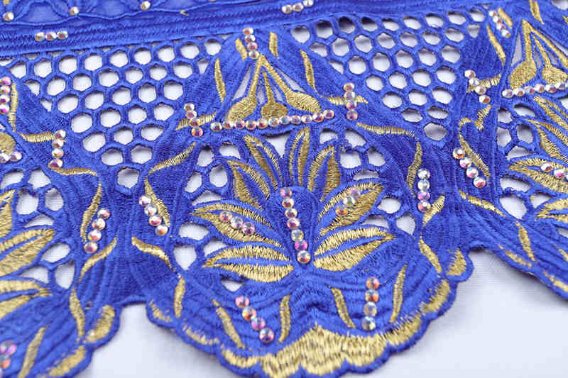 Cotton Cutwork Embroidered Fabric with Irregular Rhinestone Stones BZ111 - Image 3