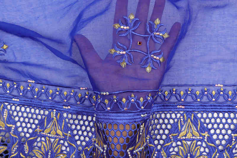 Cotton Cutwork Embroidered Fabric with Irregular Rhinestone Stones BZ111 - Image 4