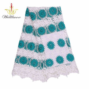 African Pattern Milk-Silk Guipure Lace Fabric with Hot-Fix Stones BZ2011