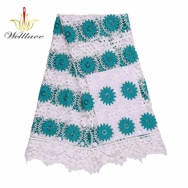 African Pattern Milk-Silk Guipure Lace Fabric with Hot-Fix Stones BZ2011