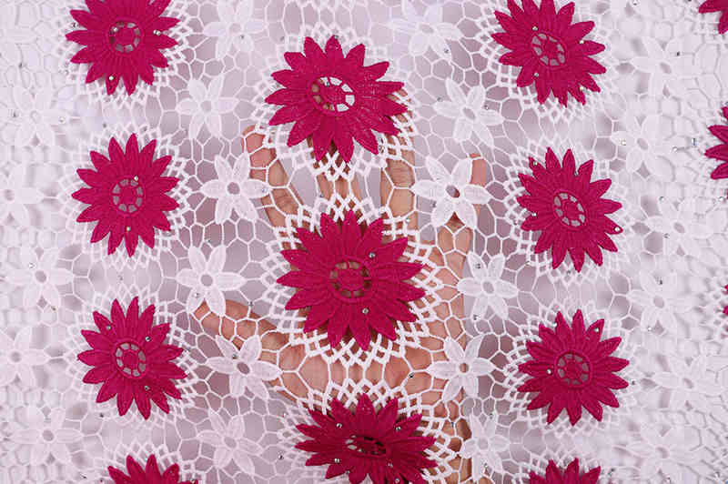 African Pattern Milk-Silk Guipure Lace Fabric with Hot-Fix Stones BZ2011 - Image 9