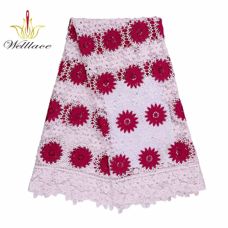 African Pattern Milk-Silk Guipure Lace Fabric with Hot-Fix Stones BZ2011 - Image 4