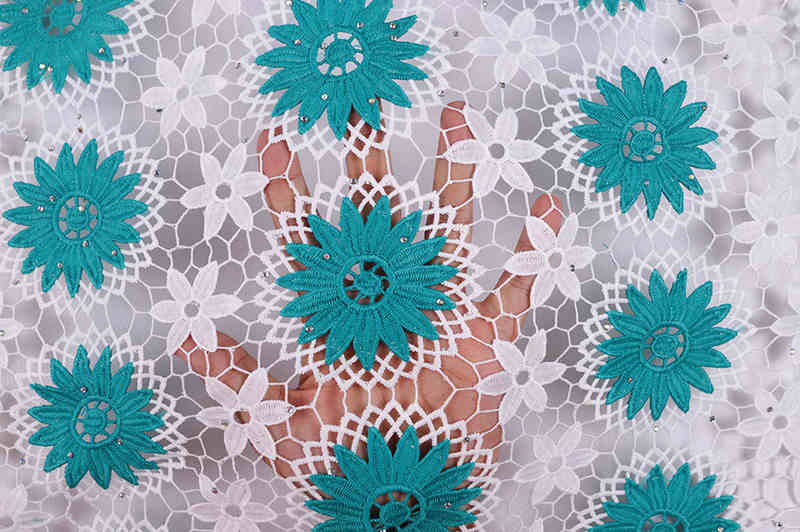 African Pattern Milk-Silk Guipure Lace Fabric with Hot-Fix Stones BZ2011 - Image 7
