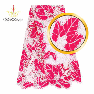 Rhinestone Decorated Water-Soluble Guipure Lace Fabric for African Dresswear BZ2021