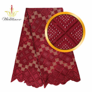 Cotton Cutwork Rhinestone Lace Fabric for African and Middle East Dresswear BZ3001