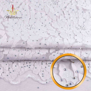 Laser-Cut Rhinestone Embroidered Fabric for African Dresswear BZ4001