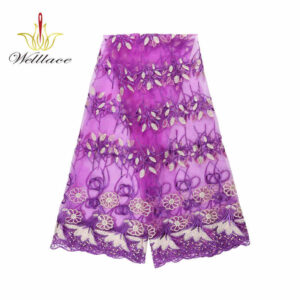 Purple Embroidered Mesh Fabric with Intermittent Metallic Fleck Yarn DG1027