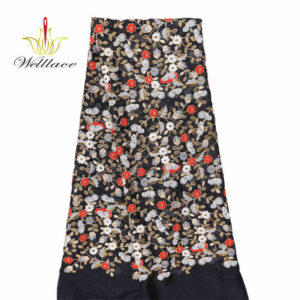 Velvet-Base Floral Embroidered Fabric with Metallic Accent DG1067