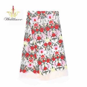 Multicolor Floral Polyester Embroidered Mesh Fabric DM1001