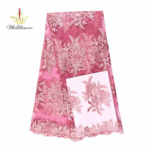 Pink Single-Color Polyester Embroidered Mesh Fabric DM1002