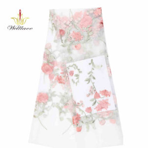 Soft Floral Polyester Embroidered Mesh Fabric for Dress Panels DM1005