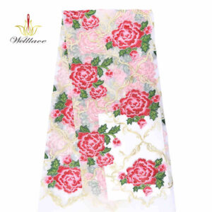 Organza-Base Rose Polyester Embroidered Fabric DM1006