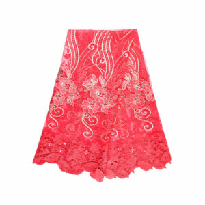 Red Polyester Embroidered Mesh Lace Fabric DM1019