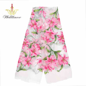Pink Lily Polyester Embroidered Mesh Fabric DM1028