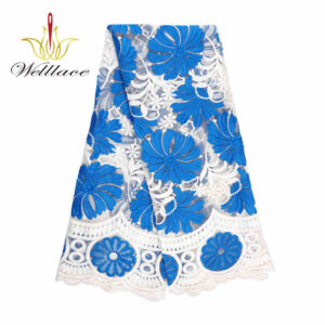 Blue Milk-Silk Style Matte Embroidered Mesh Fabric DM1032