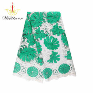 Green Milk-Silk Style Matte Embroidered Mesh Fabric DM1033