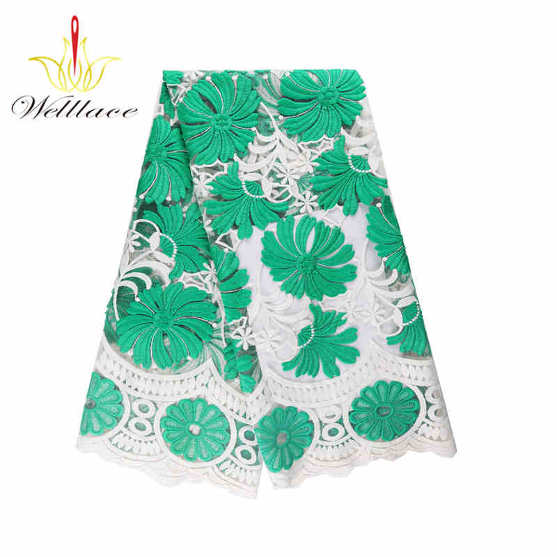 Green Milk-Silk Style Matte Embroidered Mesh Fabric DM1033