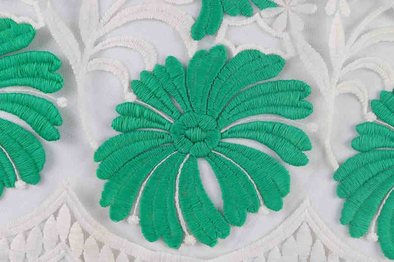 Green Milk-Silk Style Matte Embroidered Mesh Fabric DM1033 - Image 3