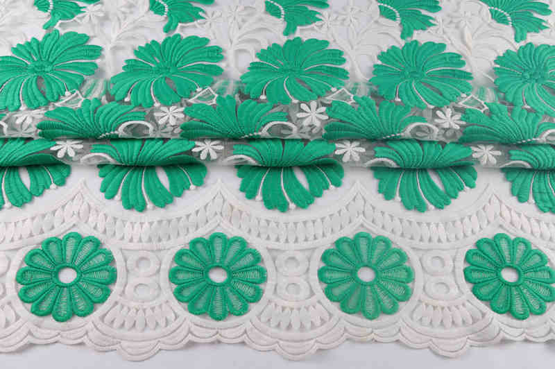 Green Milk-Silk Style Matte Embroidered Mesh Fabric DM1033 - Image 4