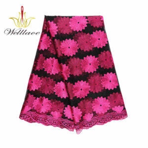 Hot Pink Floral Polyester Embroidered Mesh Fabric DM1034