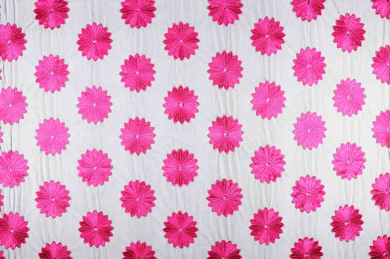 Hot Pink Floral Polyester Embroidered Mesh Fabric DM1034 - Image 2