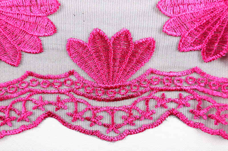 Hot Pink Floral Polyester Embroidered Mesh Fabric DM1034 - Image 4