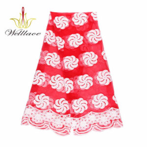 Red Milk-Silk Style Matte Embroidered Mesh Fabric DM1038