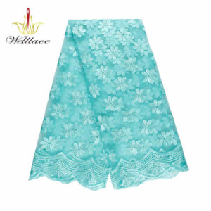 Aqua Floral Polyester Embroidered Mesh Lace Fabric DM1045