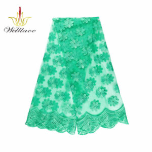 Tone-on-Tone Green Polyester Embroidered Mesh Fabric DM1046