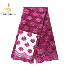 Purple Floral Polyester Embroidered Mesh Fabric with Border Panel DM1047