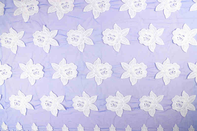 Blue and White Milk-Silk Style Embroidered Mesh Fabric DM1053 - Image 2