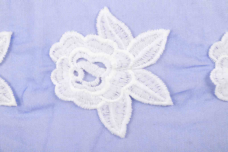 Blue and White Milk-Silk Style Embroidered Mesh Fabric DM1053 - Image 3