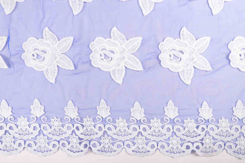 Blue and White Milk-Silk Style Embroidered Mesh Fabric DM1053 - Image 4