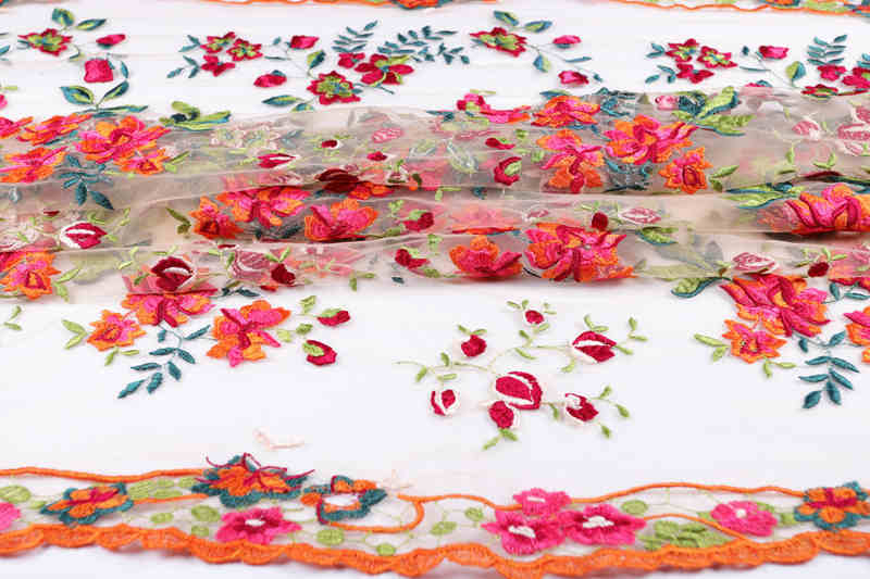 Coral Floral Polyester Embroidered Mesh Fabric for African Dresses DM1087 - Image 3
