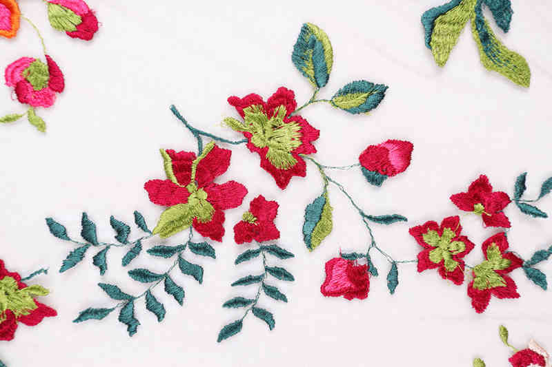 Coral Floral Polyester Embroidered Mesh Fabric for African Dresses DM1087 - Image 4
