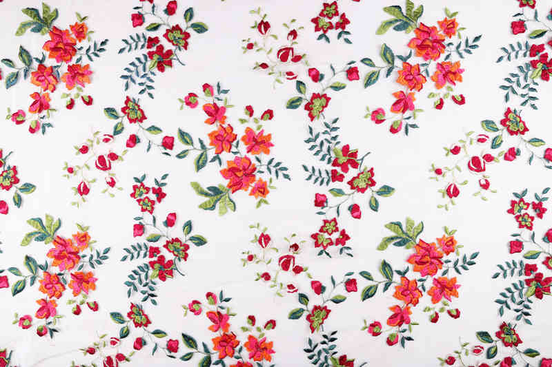 Coral Floral Polyester Embroidered Mesh Fabric for African Dresses DM1087 - Image 5