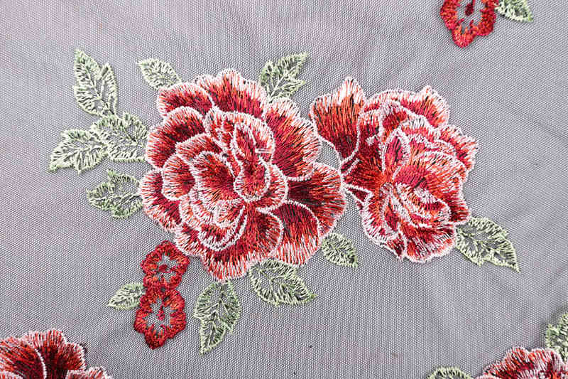 Black Ground Red Rose Polyester Embroidered Mesh Fabric DM1094 - Image 3