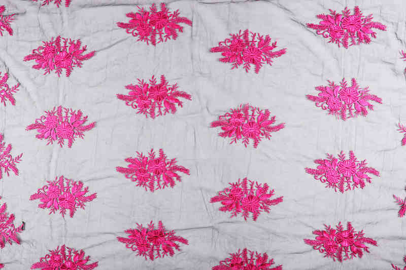 Black and Fuchsia Floral Polyester Embroidered Mesh Lace Fabric DM1097 - Image 4