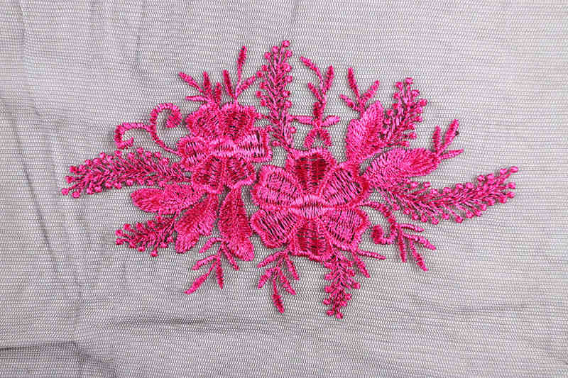 Black and Fuchsia Floral Polyester Embroidered Mesh Lace Fabric DM1097 - Image 5