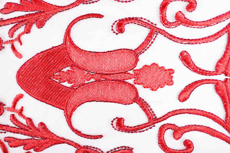 Red Scroll Polyester Embroidered Mesh Fabric DM1099 - Image 4