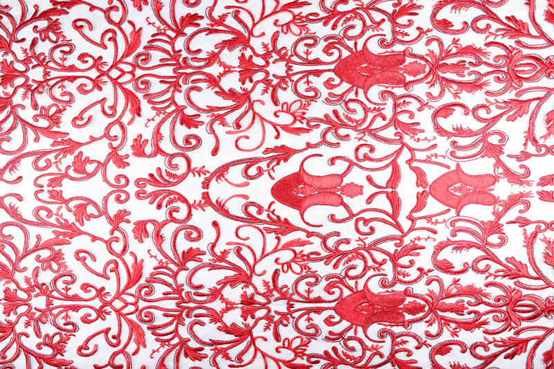 Red Scroll Polyester Embroidered Mesh Fabric DM1099 - Image 5