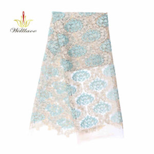 Metallic Gold Thread Embroidered Mesh Fabric DM1102