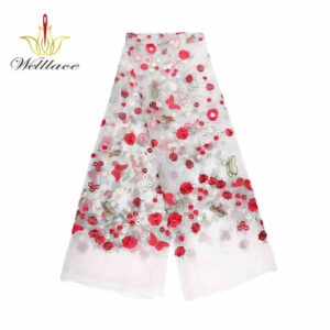 Red Dot Floral Polyester Embroidered Mesh Fabric DM1105