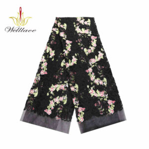 Mixed Matte and Lustrous Polyester Embroidered Mesh Fabric DM1115