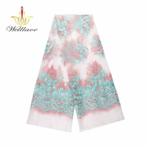 Pastel Floral Polyester Embroidered Mesh Fabric DM1121