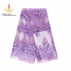 Purple Floral Polyester Embroidered Mesh Lace Fabric DM1123